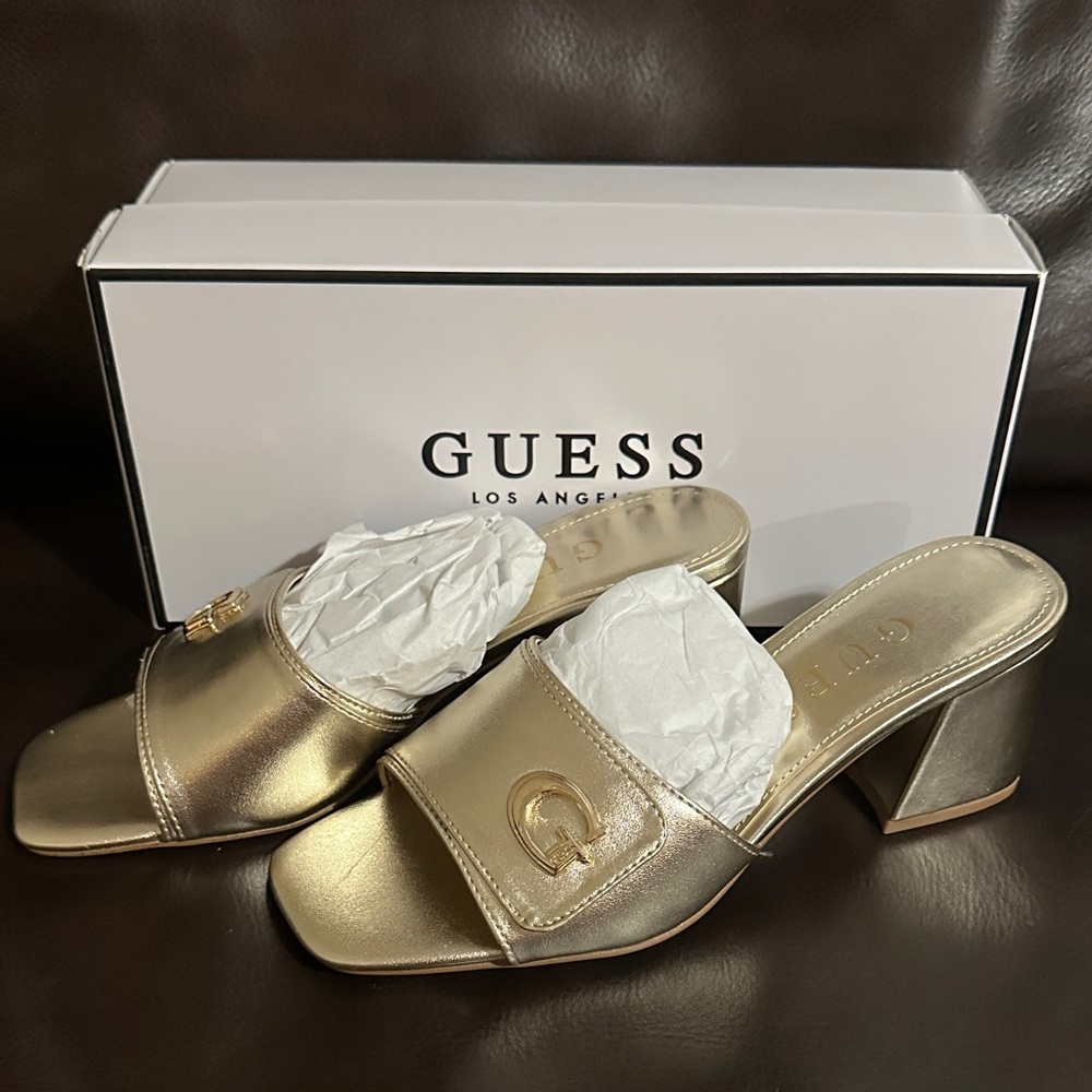 Guess Metallic Gold Slide Mules